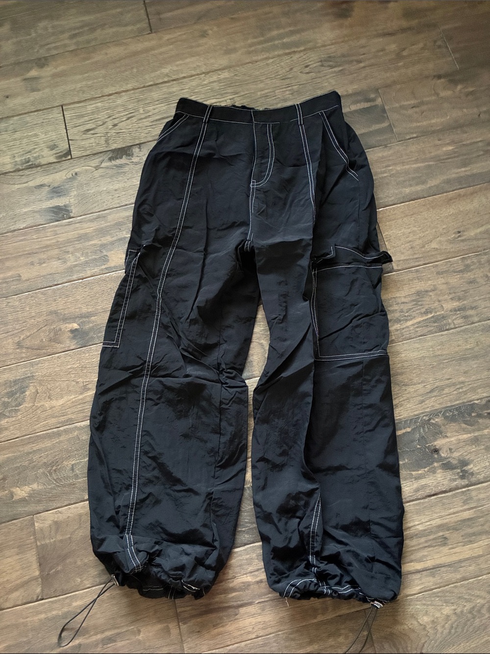 Black Women's Cargo Track Pants with Contrast Stitching